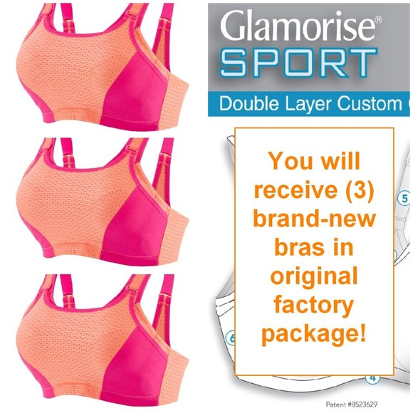 Set of 3! 40B Glamorise SPORT Bra (CUSTOM CONTROL) HIGH IMPACT ORANGE NEW - Picture 1 of 12